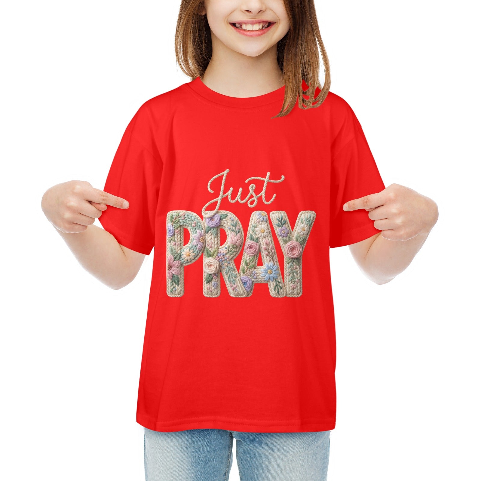 Just Pray Kids' T-Shirt in USA Size Front Print（Made in USA，Ships to USA Only）Free Shipping