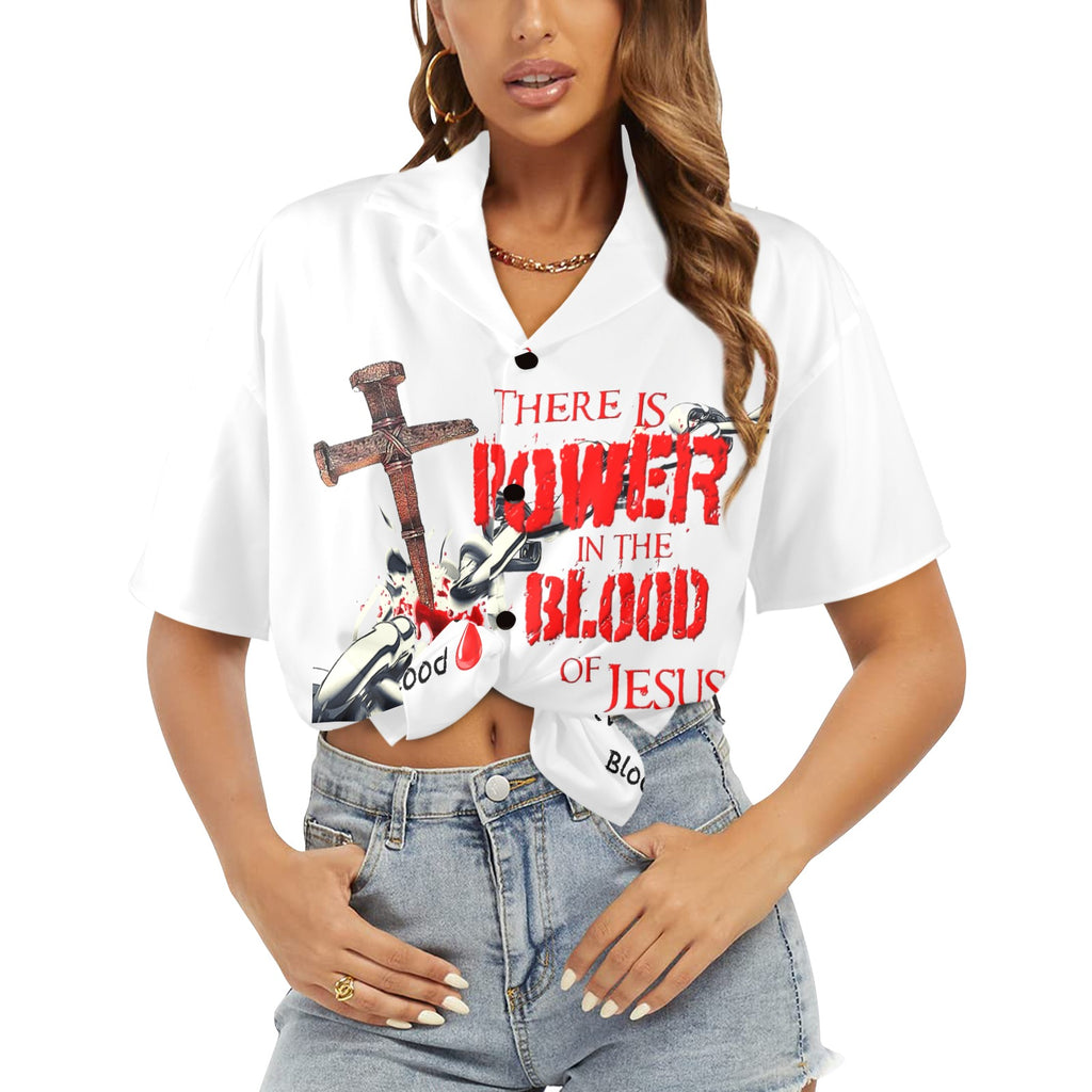 There is Power in the Blood of Jesus Women's All Over Print Hawaiian Shirt （Made in USA Ships to USA Only）