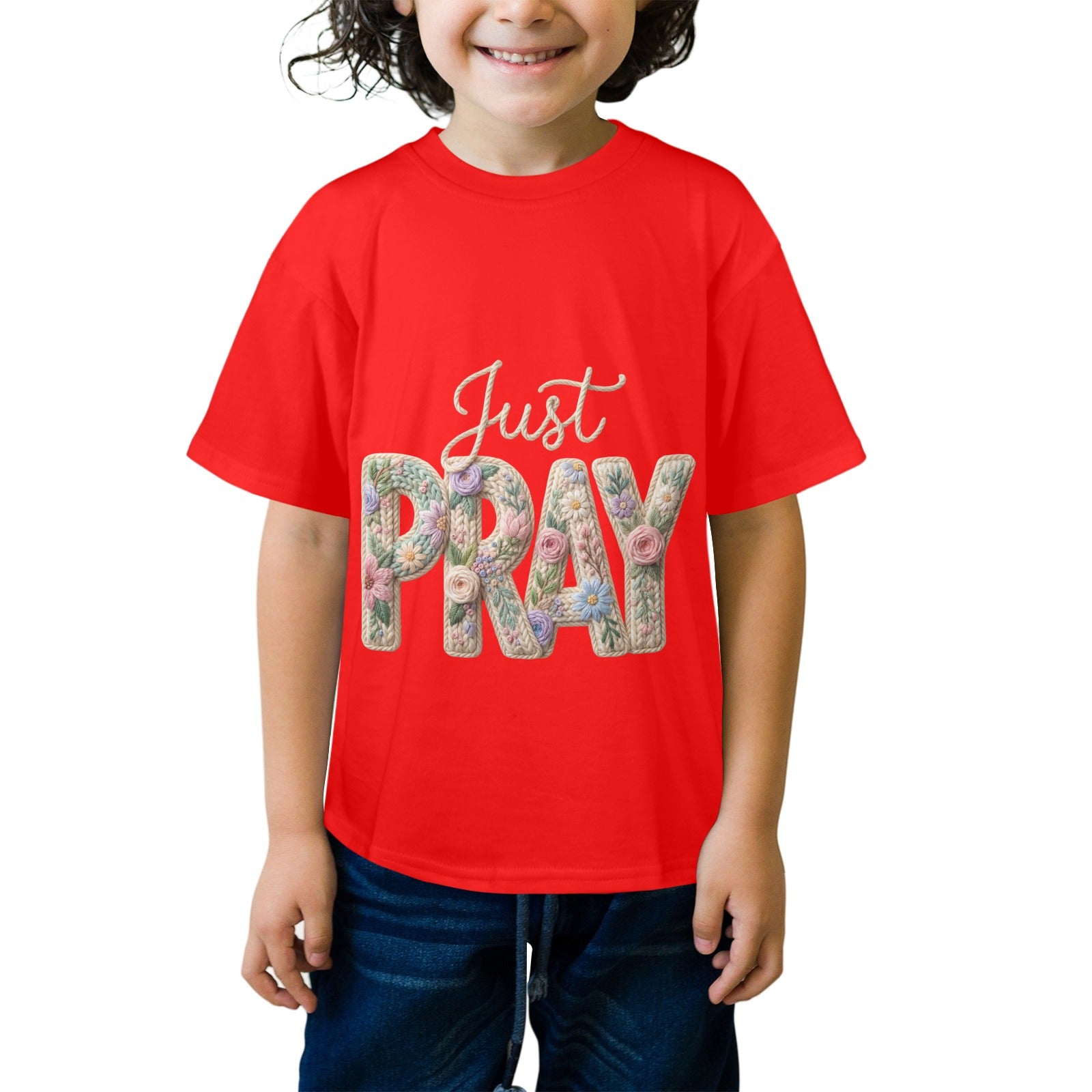 Just Pray Kids' T-Shirt in USA Size Front Print（Made in USA，Ships to USA Only）Free Shipping
