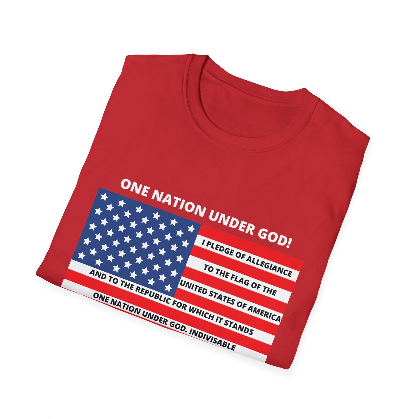 One Nation Under GOD Pledge of Allegiance (Front) BibleClothes.com (Back) Unisex Softstyle T-Shirt