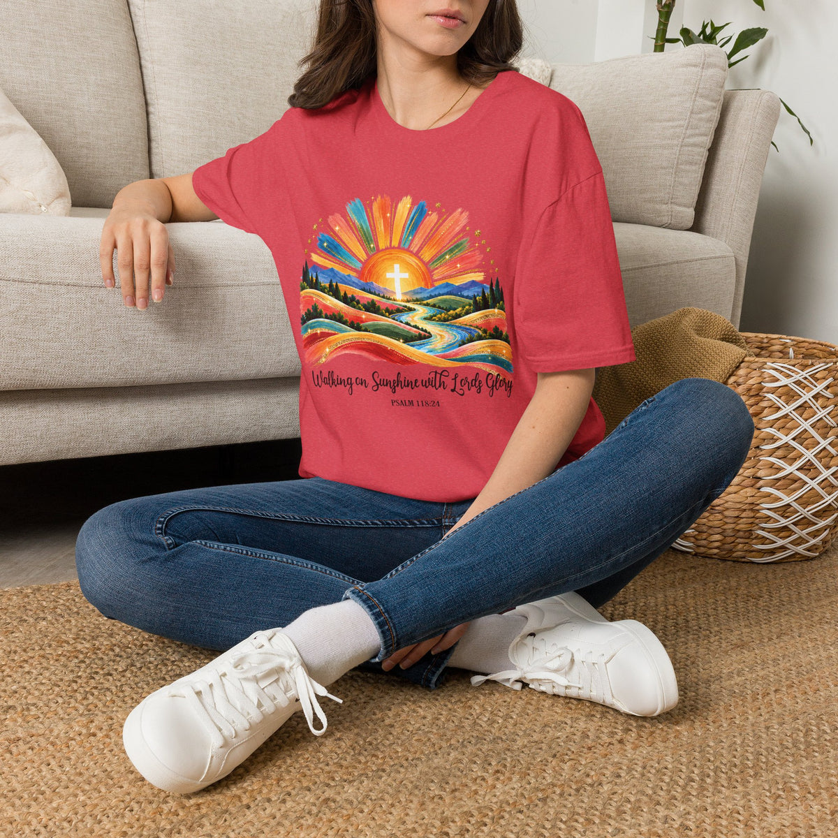 Walking On Sunshine with Lords Glory - with Lori Faith and Hope Christian Sunrise T-Shirt