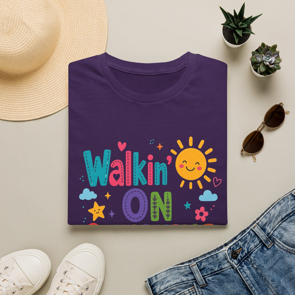 T-Shirt — "Walkin' on Sunshine" Bright Retro Sun Graphic Tee ‭‭Psalms‬ ‭118‬:‭24‬ ‭
