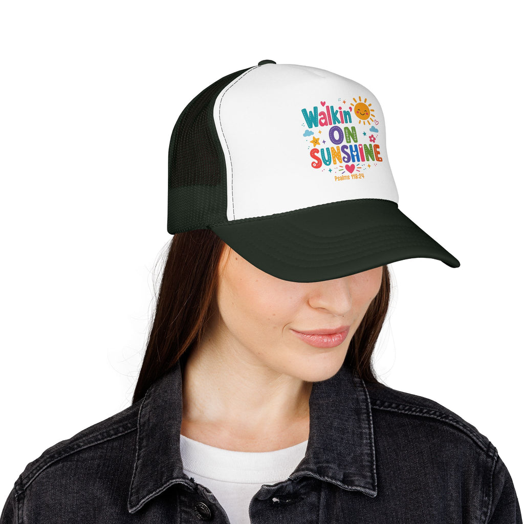 Walkin' on Sunshine Foam Trucker Hat — Retro Colorful Sunshine Design Psalm 118:24