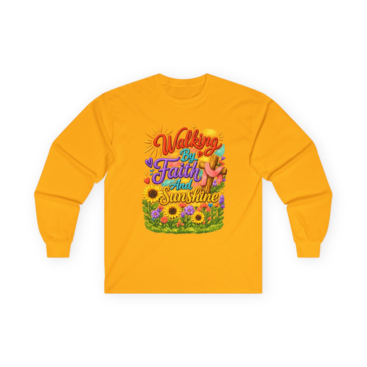 “Walking on Faith and Sunshine” Floral Long Sleeve Tee