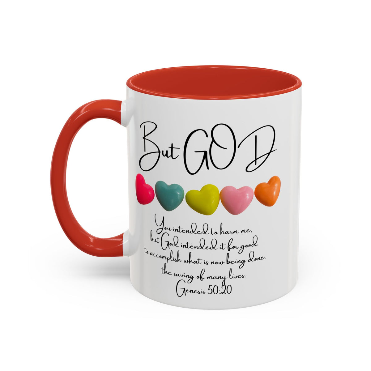 But God Scripture Coffee Mug — Genesis 50:20 Inspirational Heart Accent Mug (11/15oz)