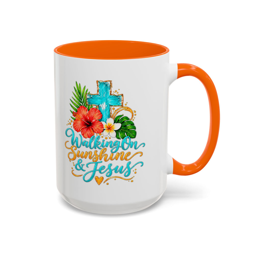Walking on Sunshine & Jesus Coffee Mug – Floral Cross Accent Mug