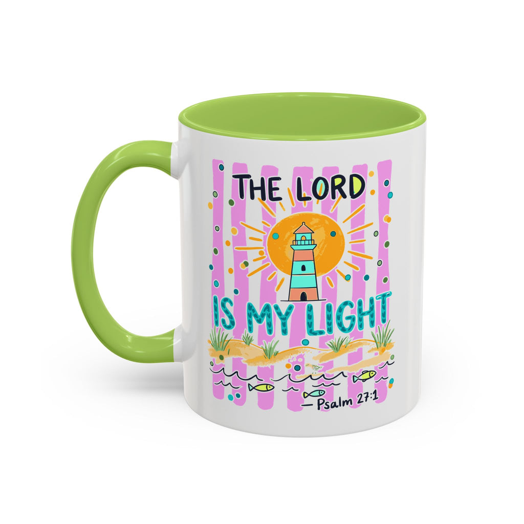 Christian Coffee Mug - "The Lord Is My Light" Lighthouse Psalm 27:1 Accent Mug