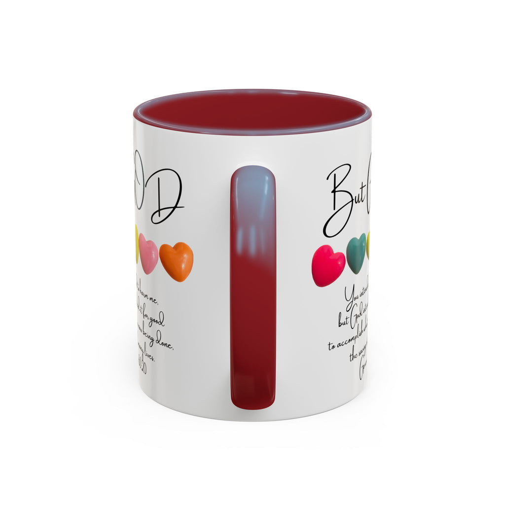 But God Scripture Coffee Mug — Genesis 50:20 Inspirational Heart Accent Mug (11/15oz)