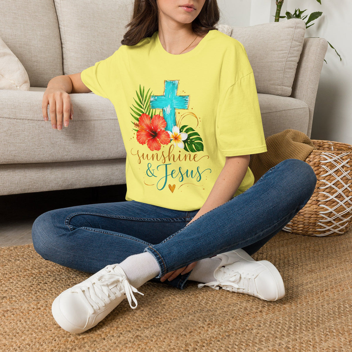 Sunshine & Jesus T-Shirt — Tropical Cross Christian Tee
