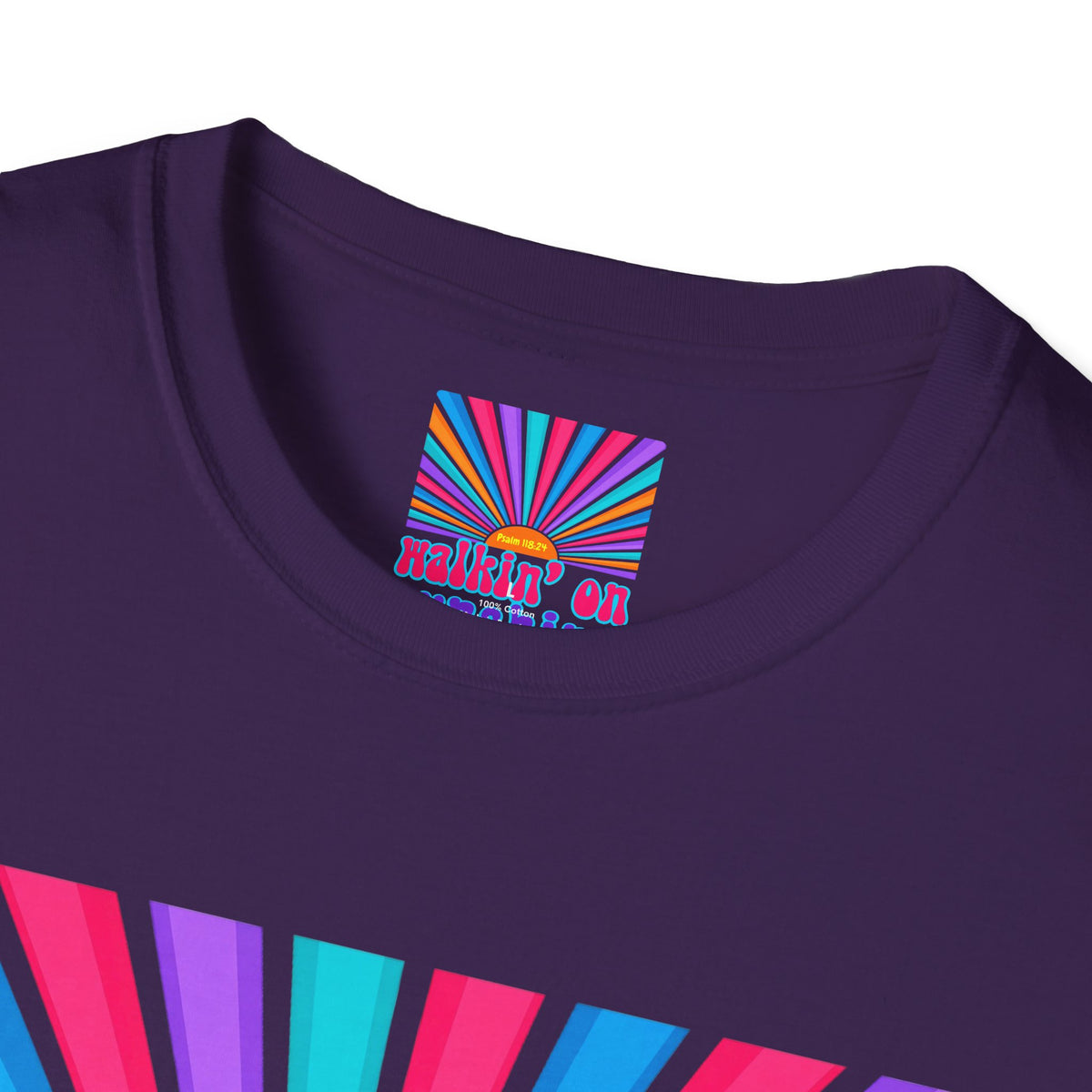 Walkin' On Sunshine Lords Glory with Lori Psalm 118:24 Retro T-Shirt — 70s Rainbow Sun Graphic Tee