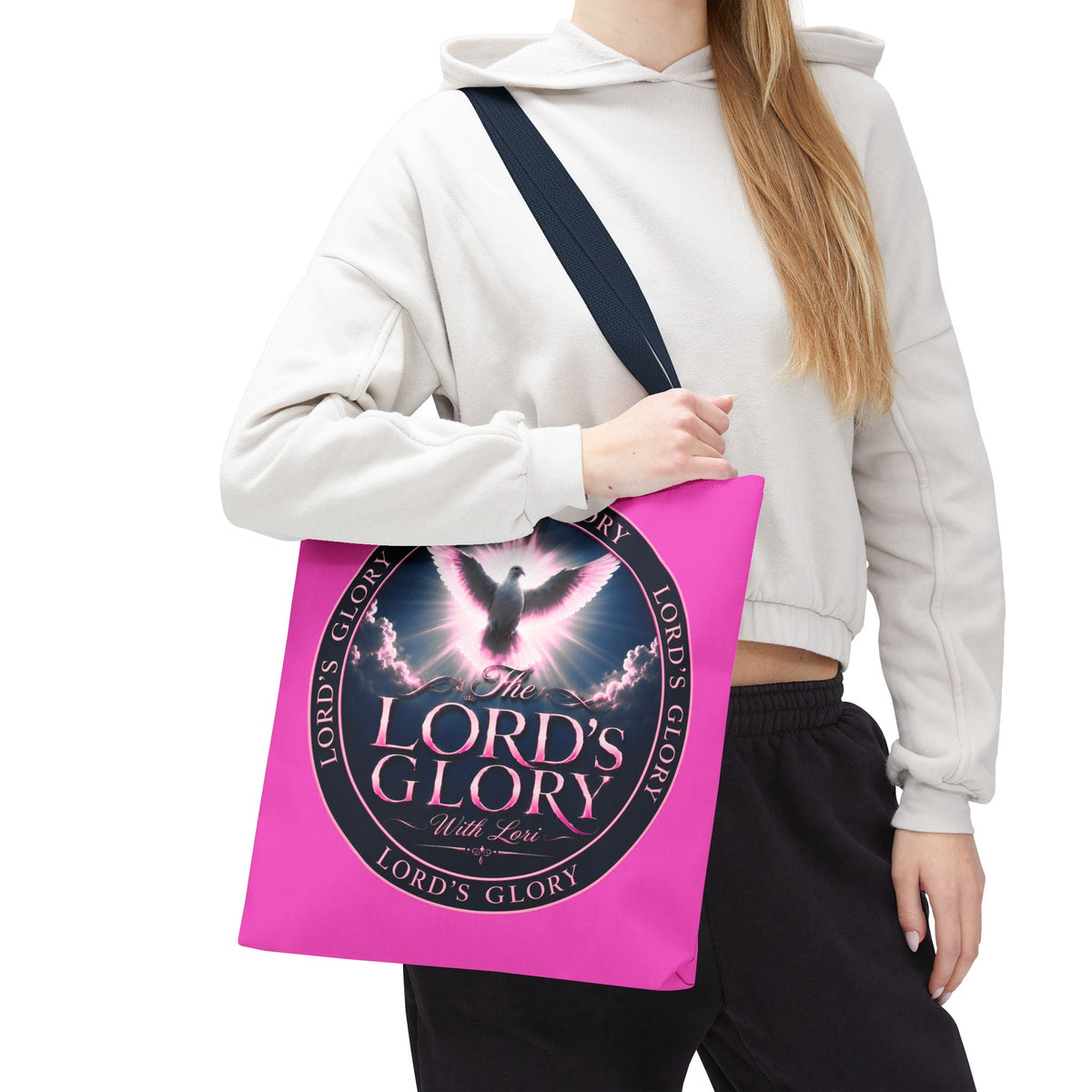 Religious Tote Bag - "The Lord's Glory with Lori" Pink All-Over-Print Christian Tote