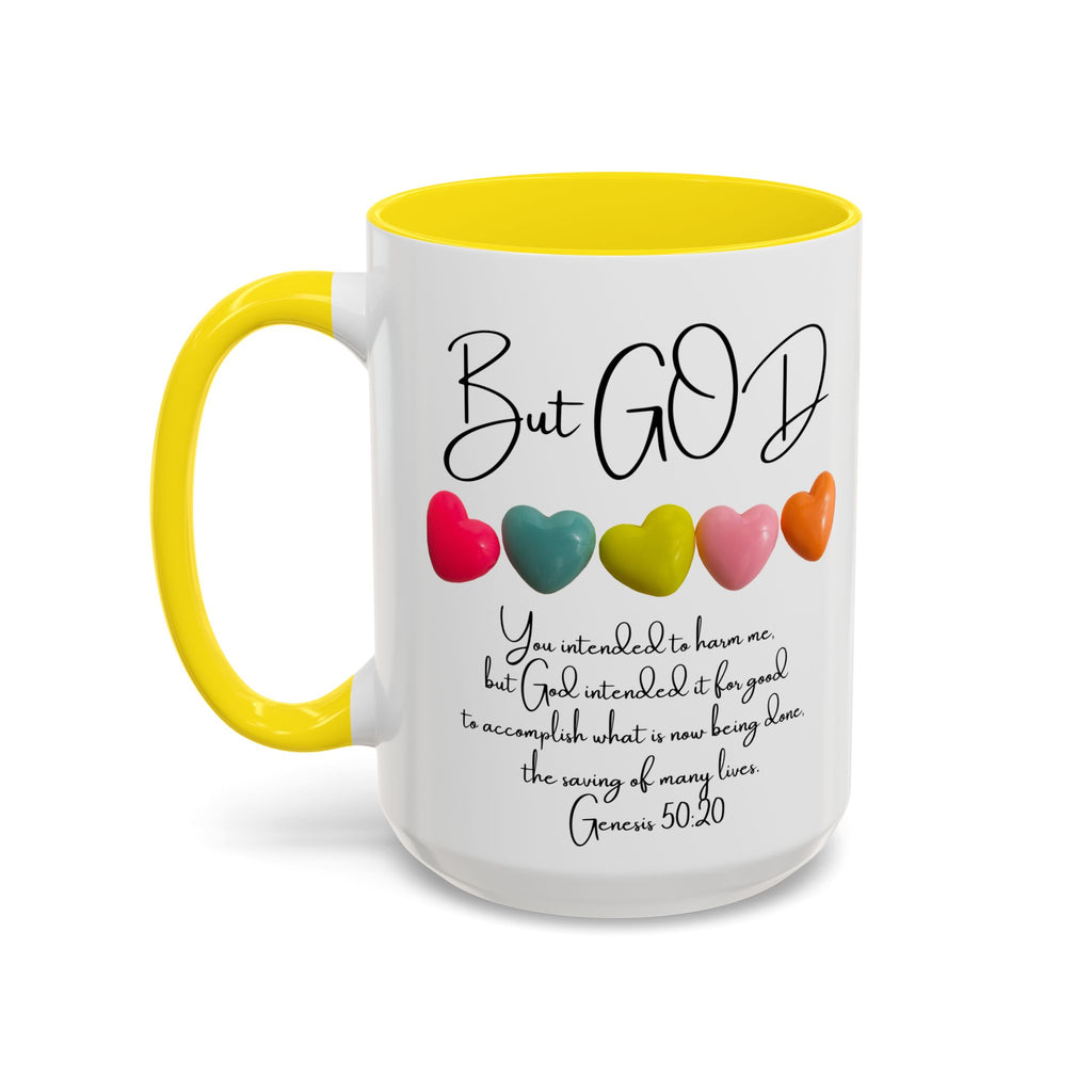 But God Scripture Coffee Mug — Genesis 50:20 Inspirational Heart Accent Mug (11/15oz)