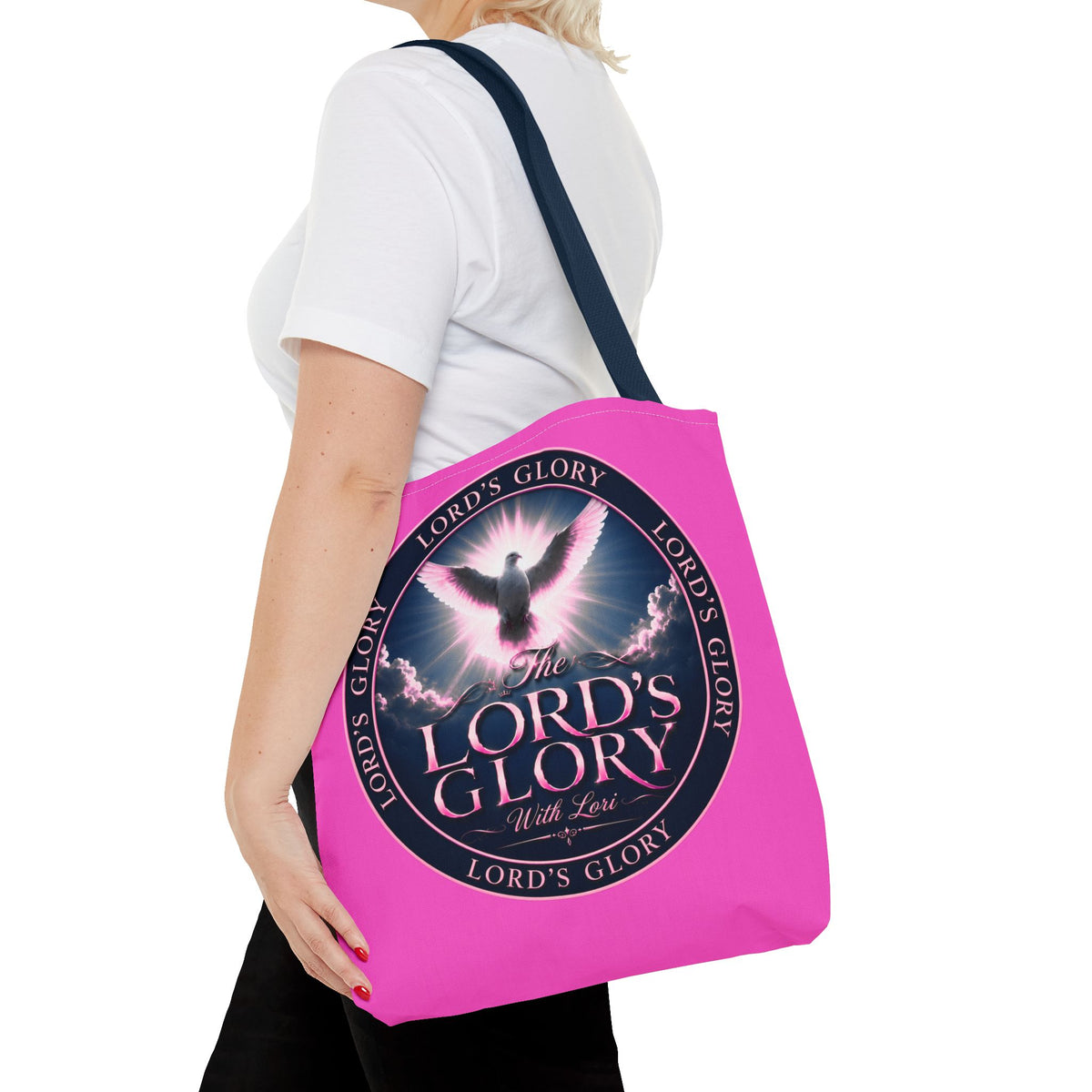 Religious Tote Bag - "The Lord's Glory with Lori" Pink All-Over-Print Christian Tote