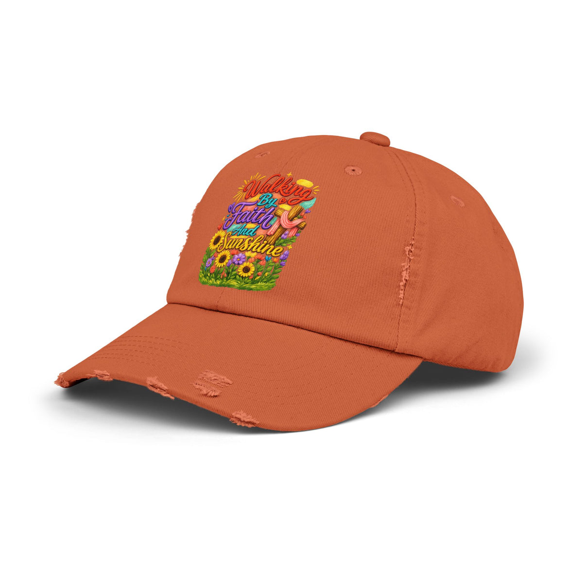 Walking by Faith and Sunshine Distressed Baseball Cap