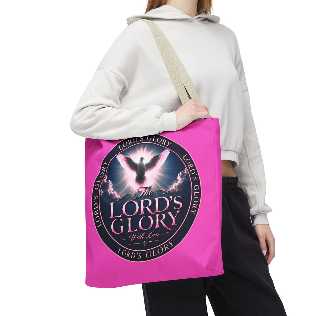 Religious Tote Bag - "The Lord's Glory with Lori" Pink All-Over-Print Christian Tote
