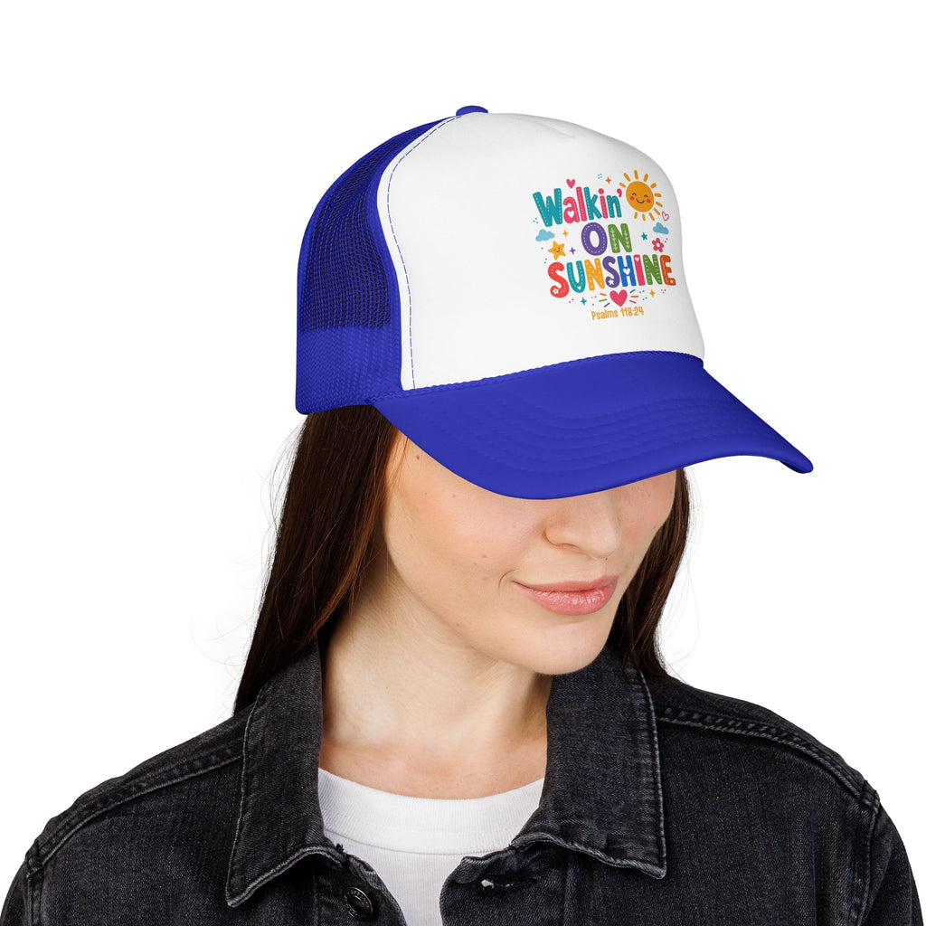 Walkin' on Sunshine Foam Trucker Hat — Retro Colorful Sunshine Design Psalm 118:24