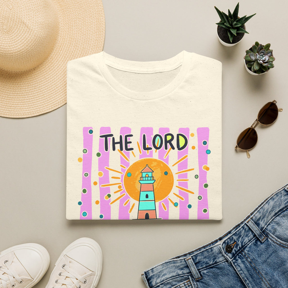 The Lord Is My Light Lighthouse Christian T-Shirt — Psalm 27:1  Inspirational Tee
