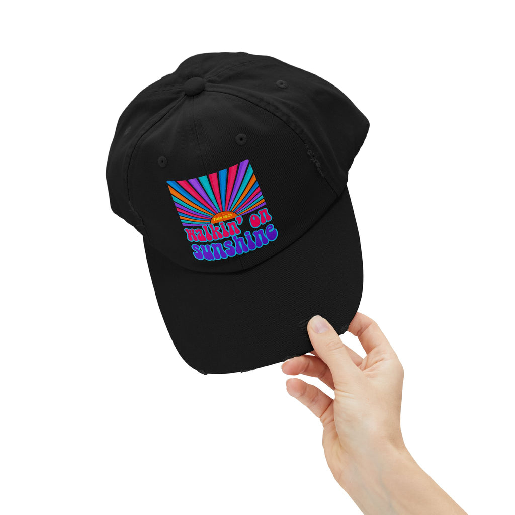 Walking On Sunshine Distressed Cap — Lords Glory with Lori Retro Rainbow Sun Trucker Hat