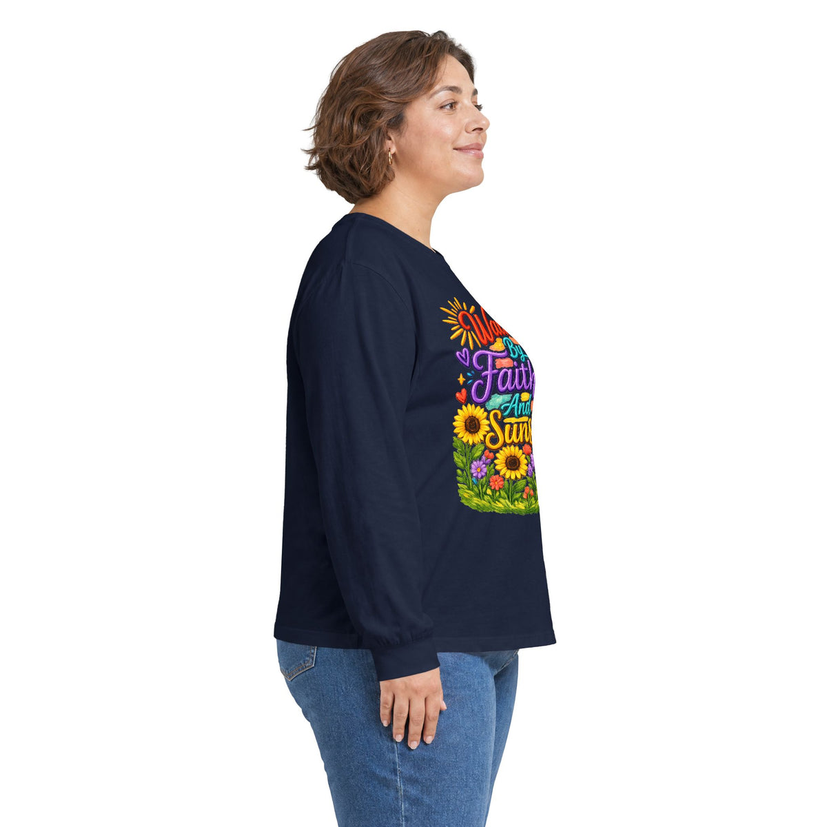 “Walking on Faith and Sunshine” Floral Long Sleeve Tee