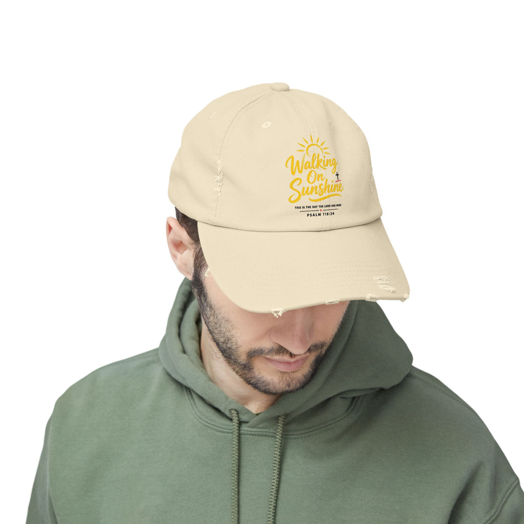Walking on Sunshine Distressed Cap – Christian Sunshine Baseball Hat (Psalm 118:24)