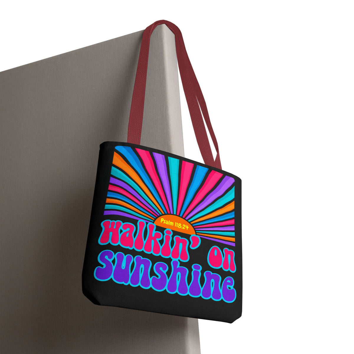 Lords Glory Sunrise Graphic Tote Bag — “Walkin' on Sunshine” Retro Psalm 118:24 Cotton AOP