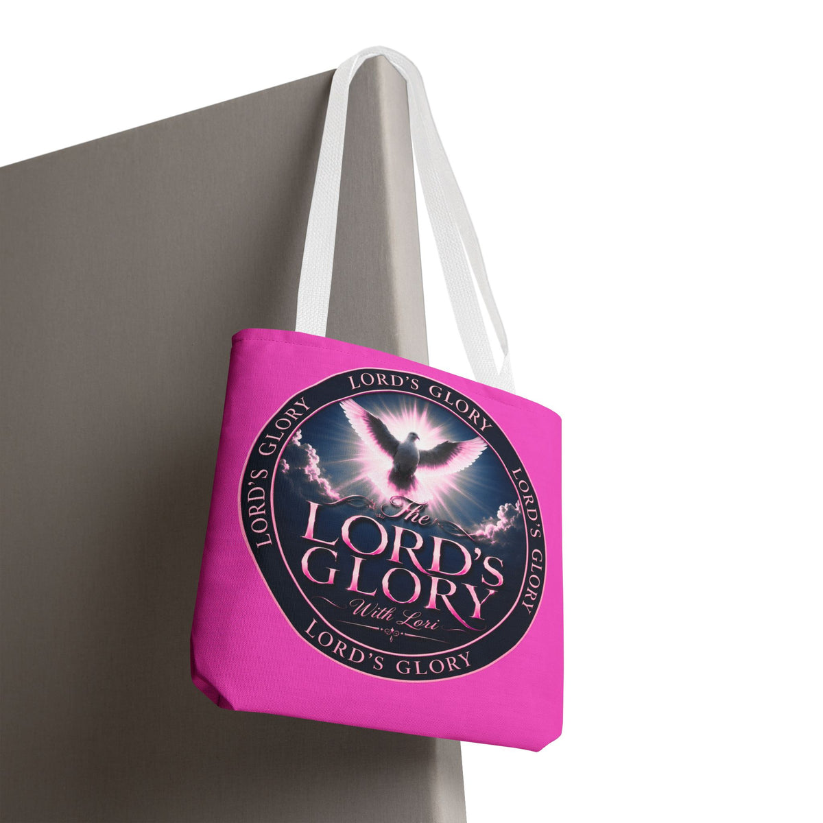 Religious Tote Bag - "The Lord's Glory with Lori" Pink All-Over-Print Christian Tote