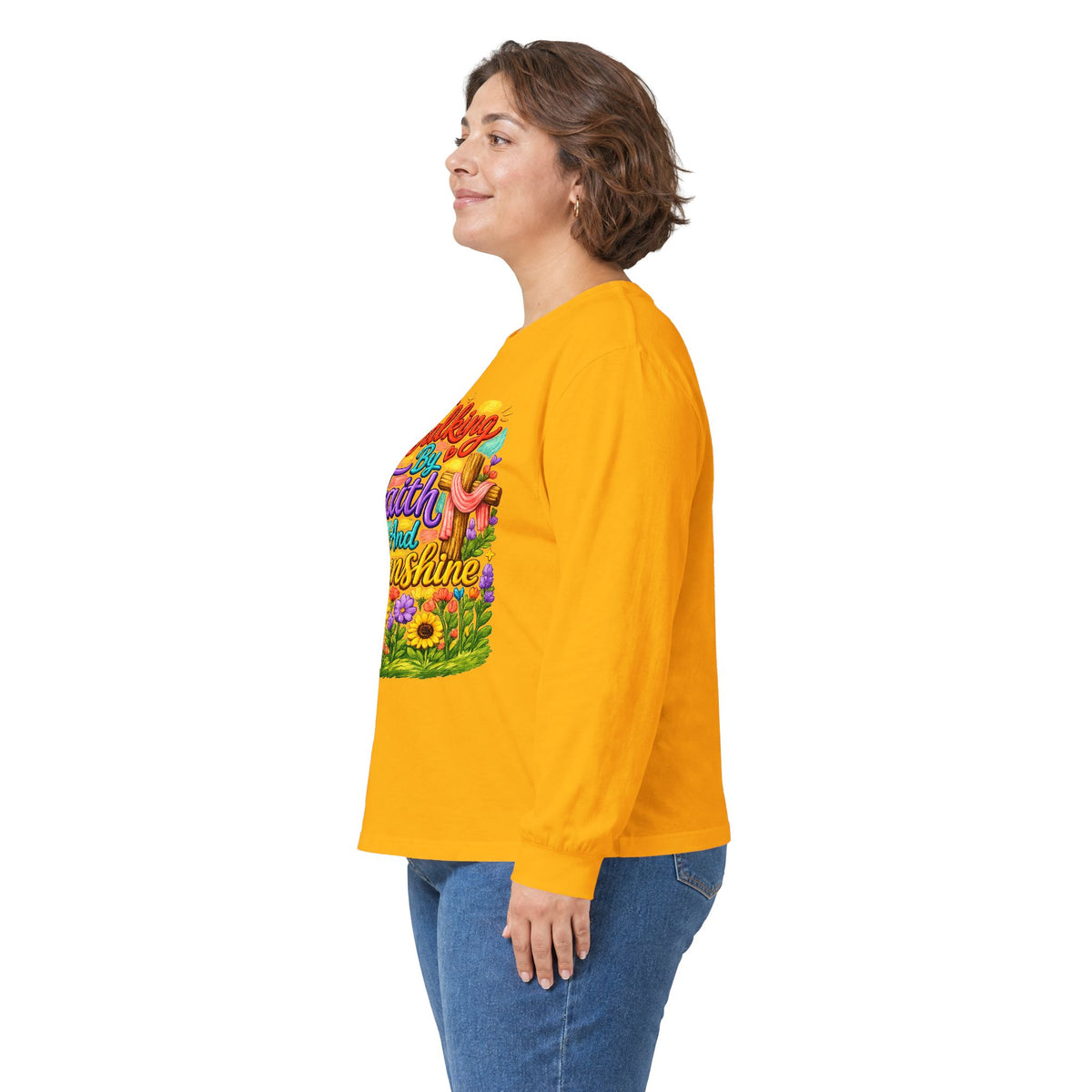 “Walking on Faith and Sunshine” Floral Long Sleeve Tee