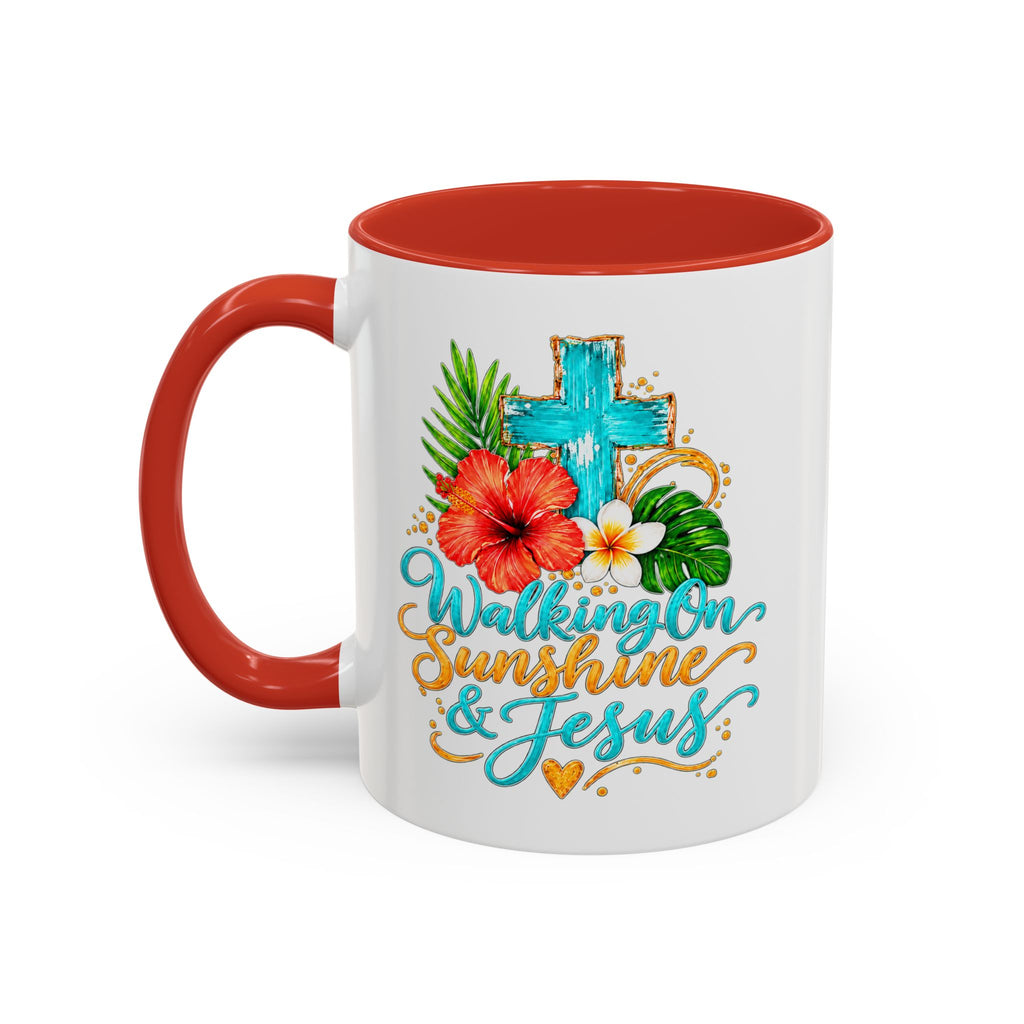 Walking on Sunshine & Jesus Coffee Mug – Floral Cross Accent Mug