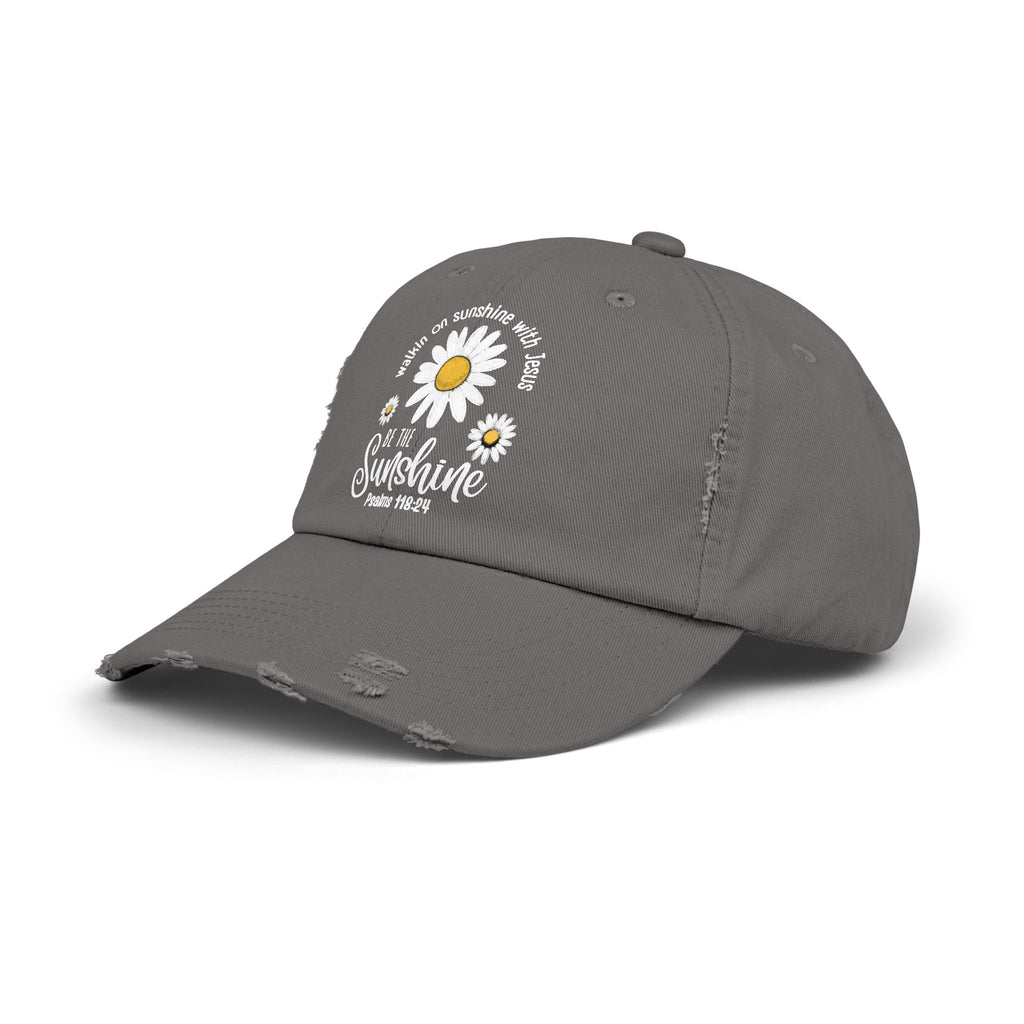 Walking on Sunshine Distressed Daisy Cap — "Be the Sunshine"  Mom and Dad Hat Psalms‬ ‭118‬:‭24