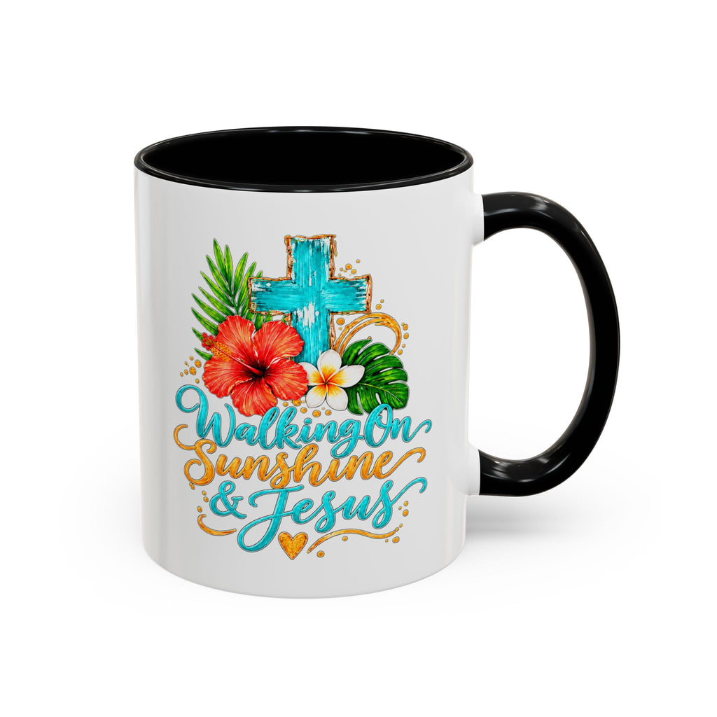Walking on Sunshine & Jesus Coffee Mug – Floral Cross Accent Mug