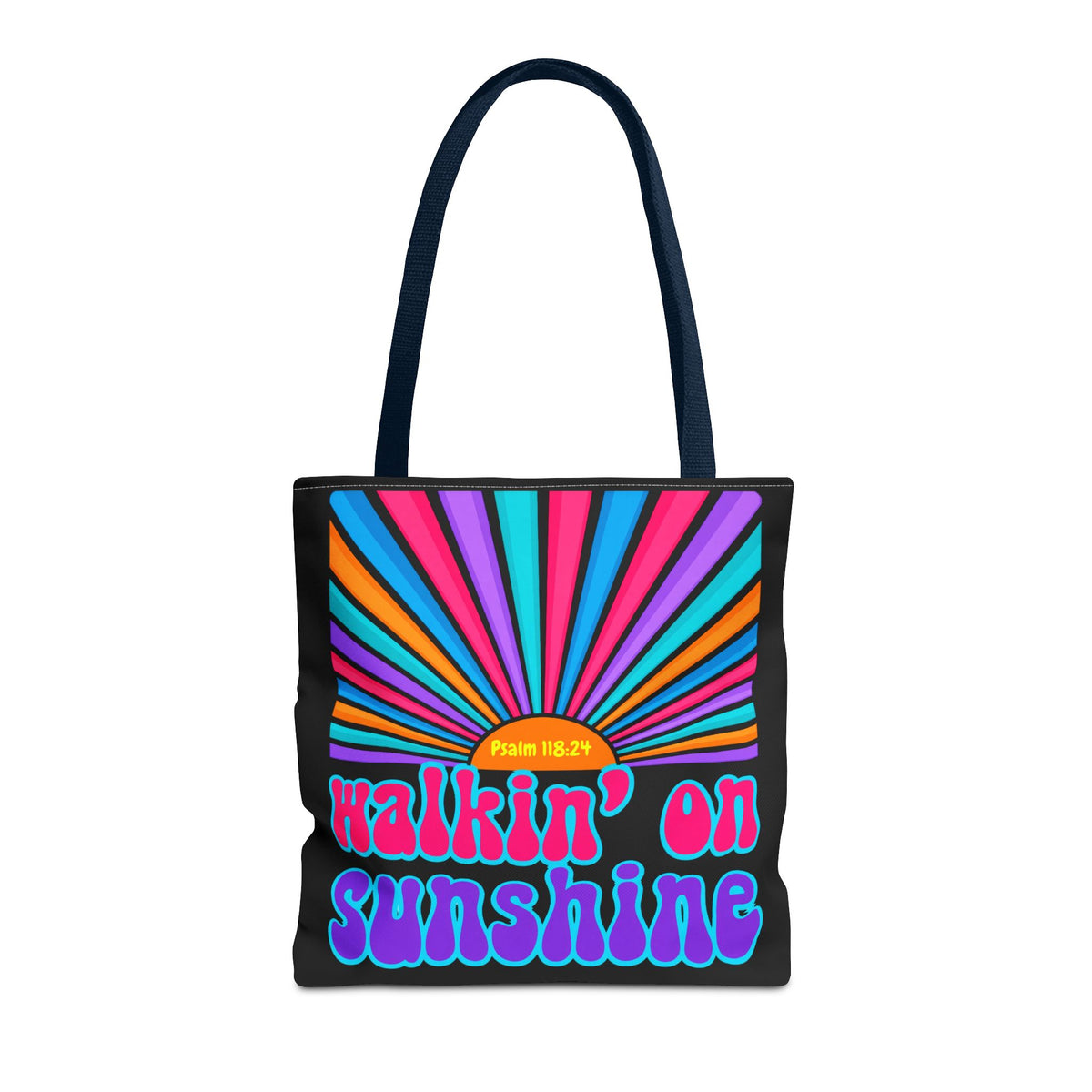Lords Glory Sunrise Graphic Tote Bag — “Walkin' on Sunshine” Retro Psalm 118:24 Cotton AOP