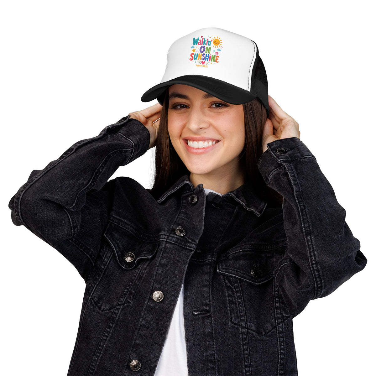 Walkin' on Sunshine Foam Trucker Hat — Retro Colorful Sunshine Design Psalm 118:24