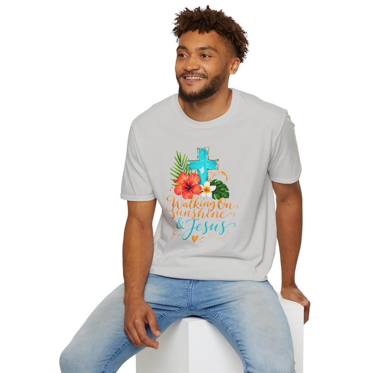 Walking on Sunshine & Jesus Floral Cross T-Shirt
