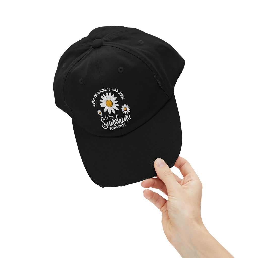 Walking on Sunshine Distressed Daisy Cap — "Be the Sunshine"  Mom and Dad Hat Psalms‬ ‭118‬:‭24