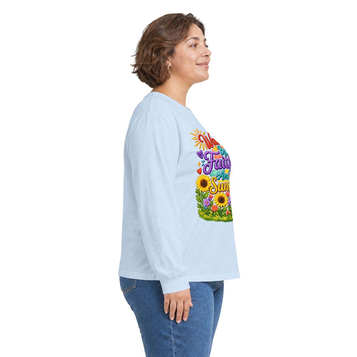 “Walking on Faith and Sunshine” Floral Long Sleeve Tee