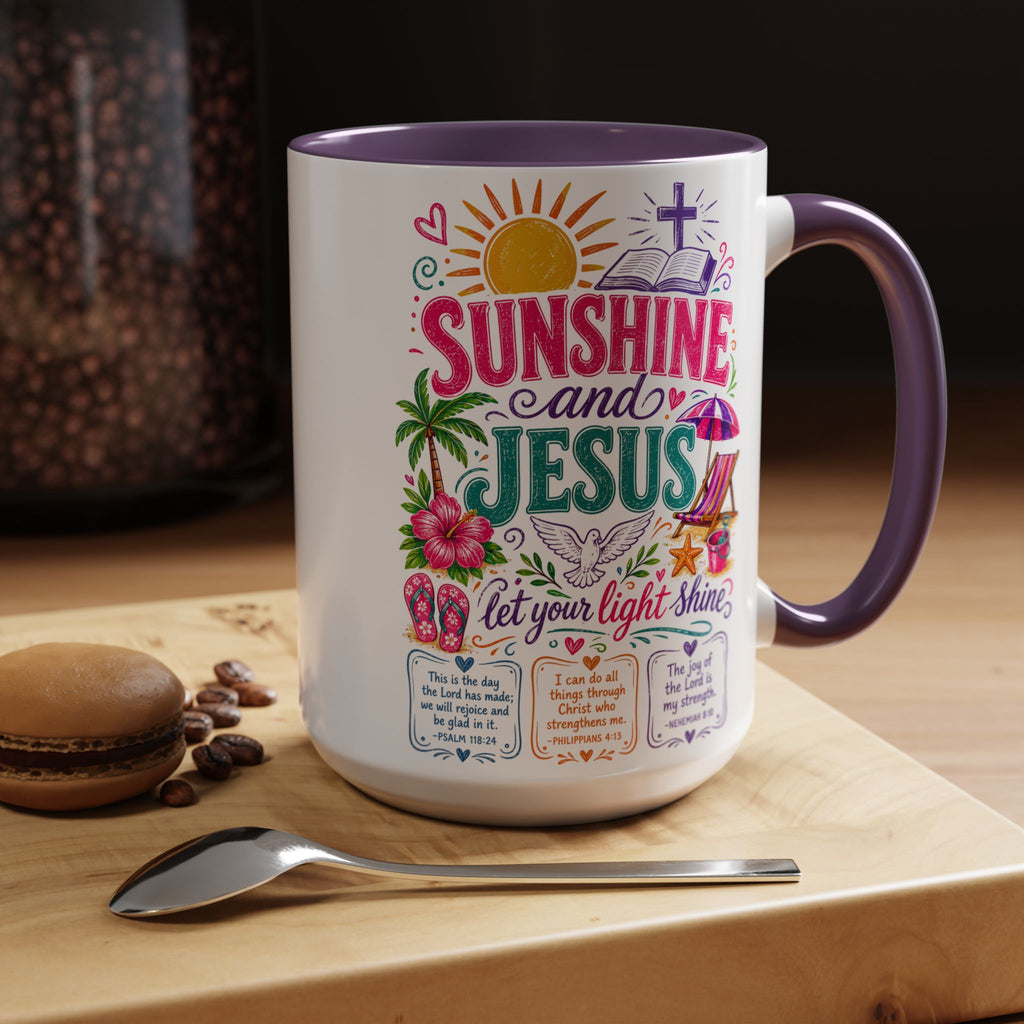 Sunshine and Jesus Coffee Mug — Faith-Inspired Beach Vibe Accent Mug (11/15oz)