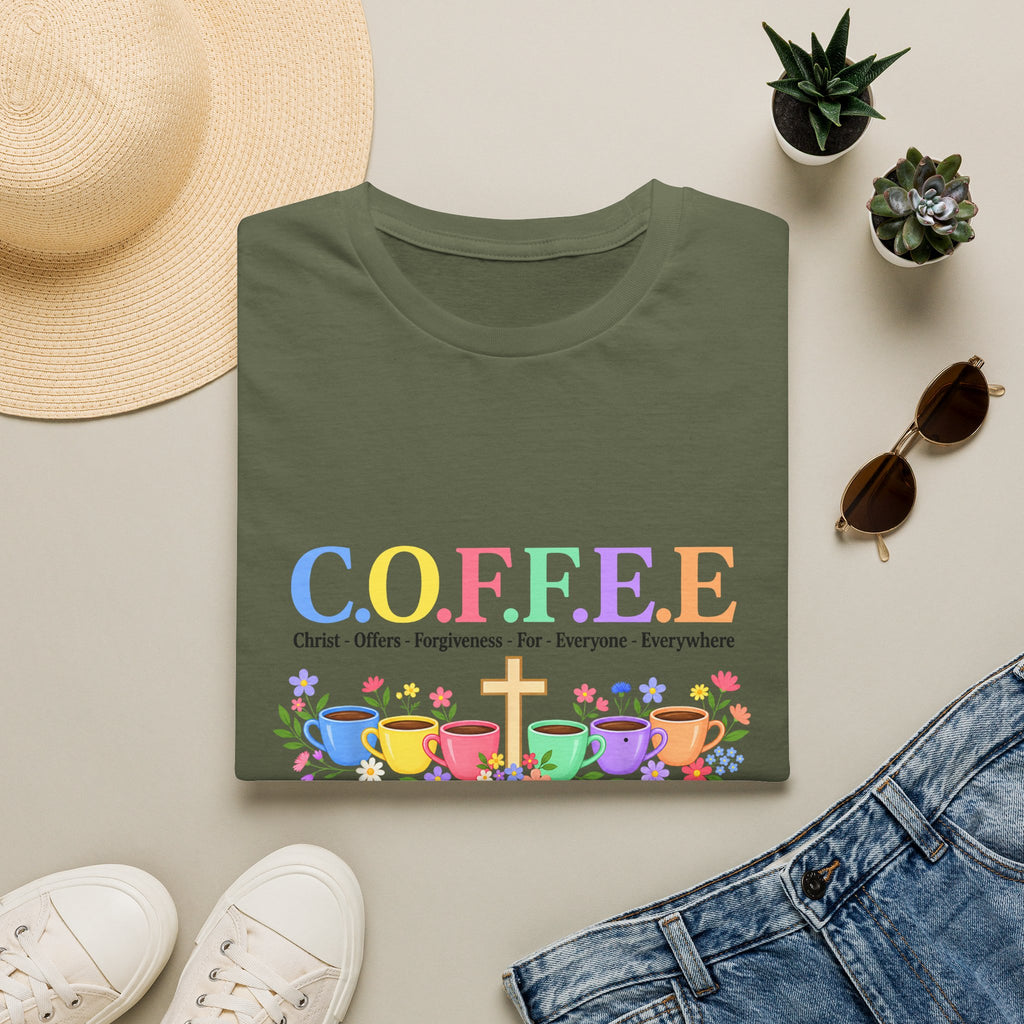 Coffee Lover Floral Graphic - C.o.f.f.e.e. (Christ - Offers - Forgiveness - For Everyone - Everywhere)  Softstyle T-Shirt