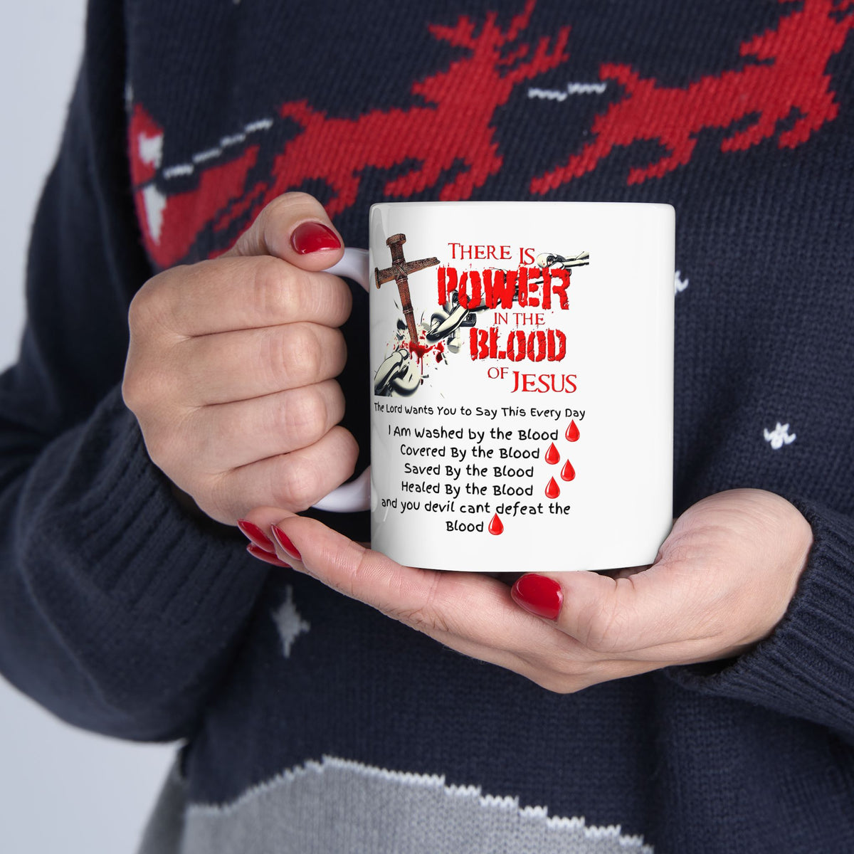Christian Faith Mug – The Power of the Blood of Jesus Cross Coffee Cup