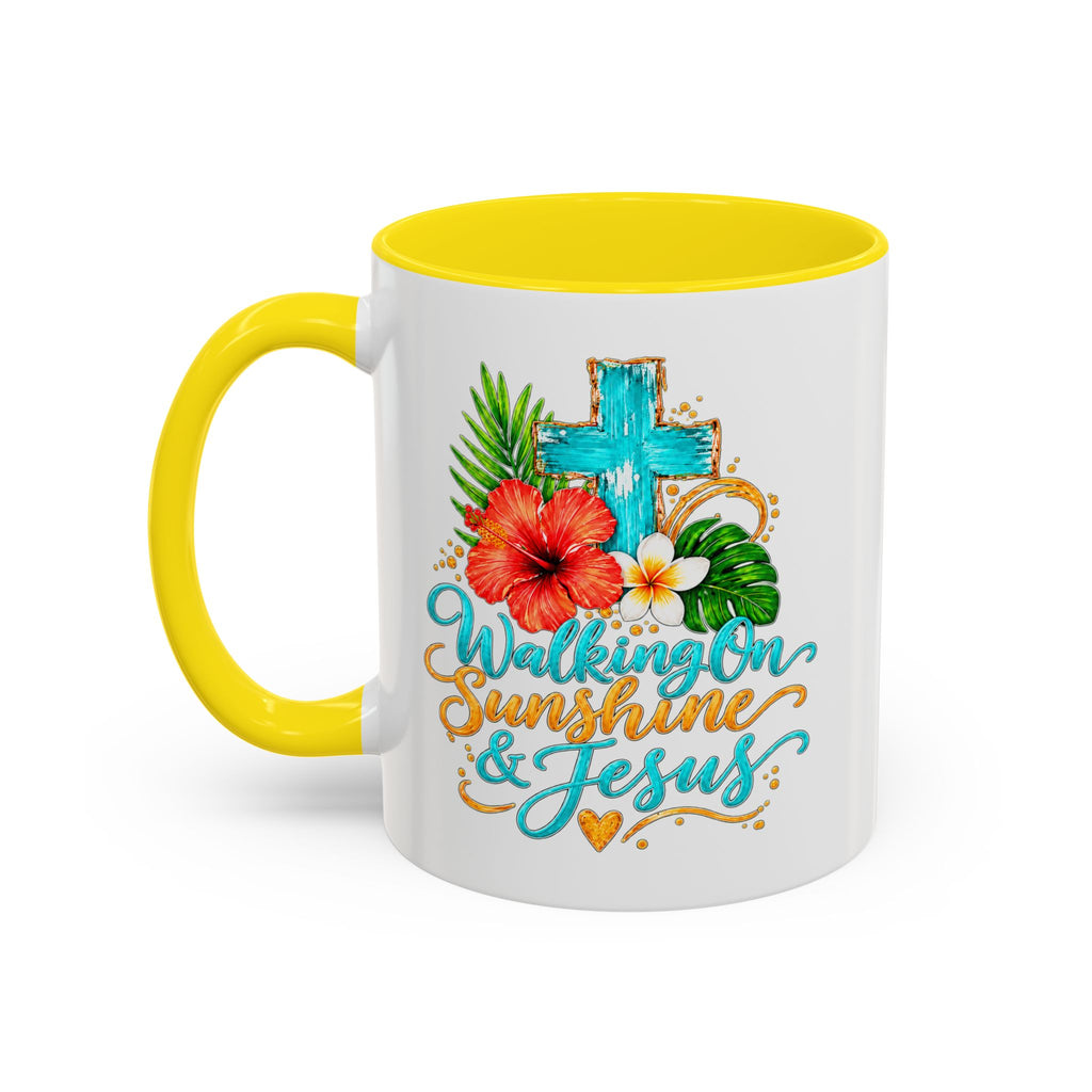 Walking on Sunshine & Jesus Coffee Mug – Floral Cross Accent Mug