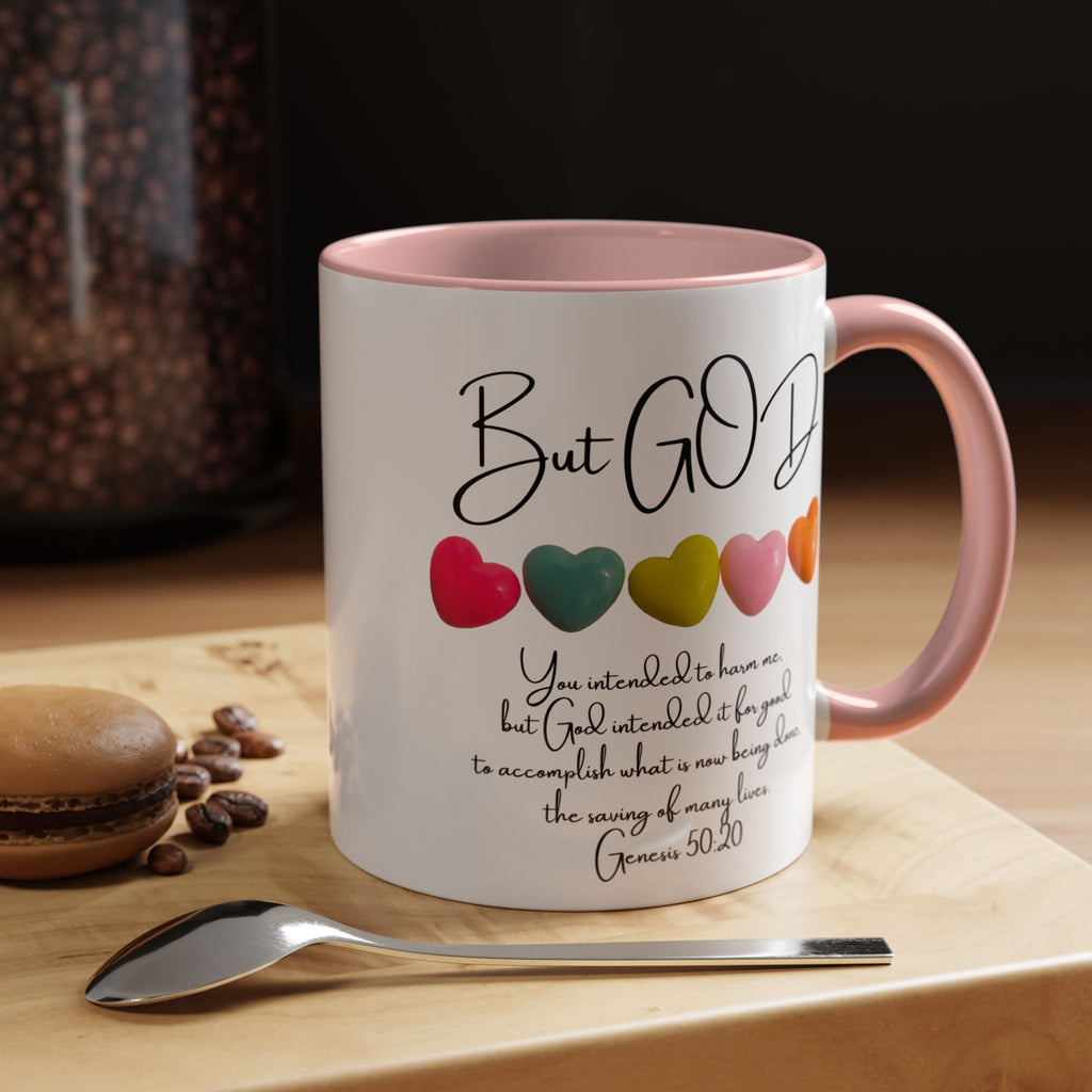 But God Scripture Coffee Mug — Genesis 50:20 Inspirational Heart Accent Mug (11/15oz)