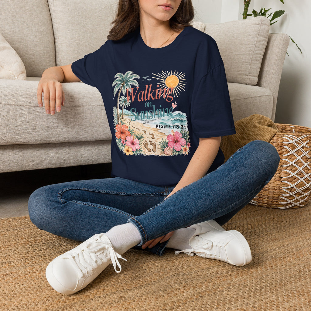 Walking on Sunshine T-Shirt — Tropical Floral Psalms 118:24 Tee