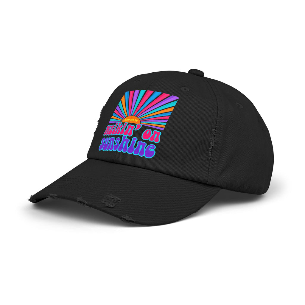 Walking On Sunshine Distressed Cap — Lords Glory with Lori Retro Rainbow Sun Trucker Hat