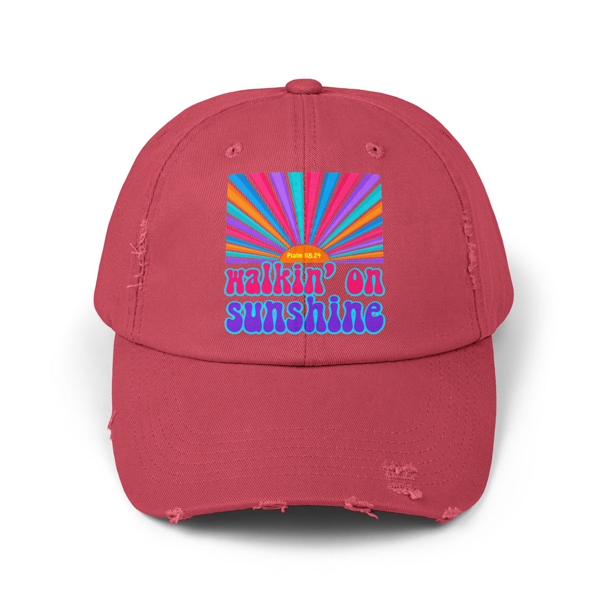 Walking On Sunshine Distressed Cap — Lords Glory with Lori Retro Rainbow Sun Trucker Hat