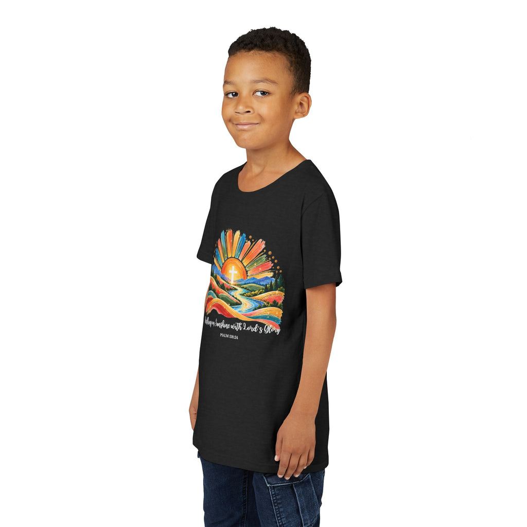 Youth Short Sleeve Tee – Walking On Sunshine with Lords Colorful Christian Sunrise Faith Shirt