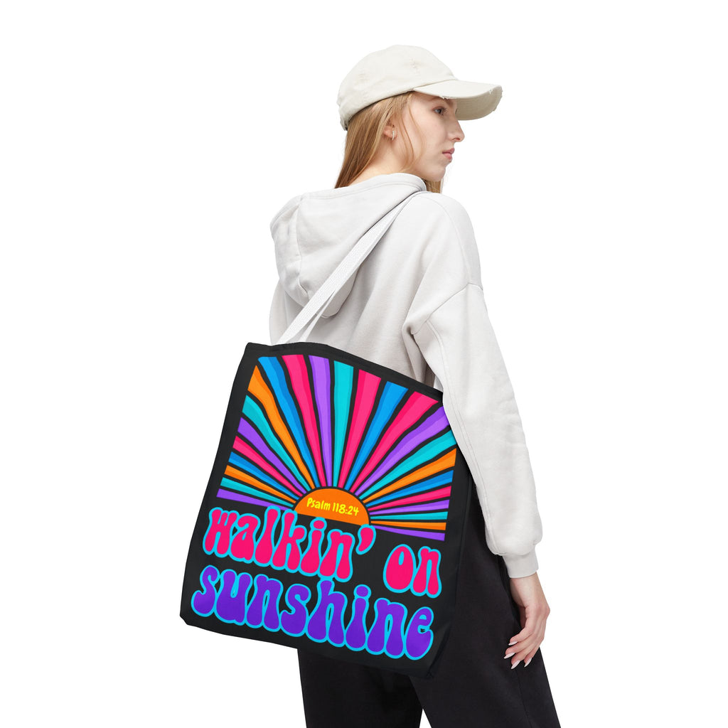 Lords Glory Sunrise Graphic Tote Bag — “Walkin' on Sunshine” Retro Psalm 118:24 Cotton AOP