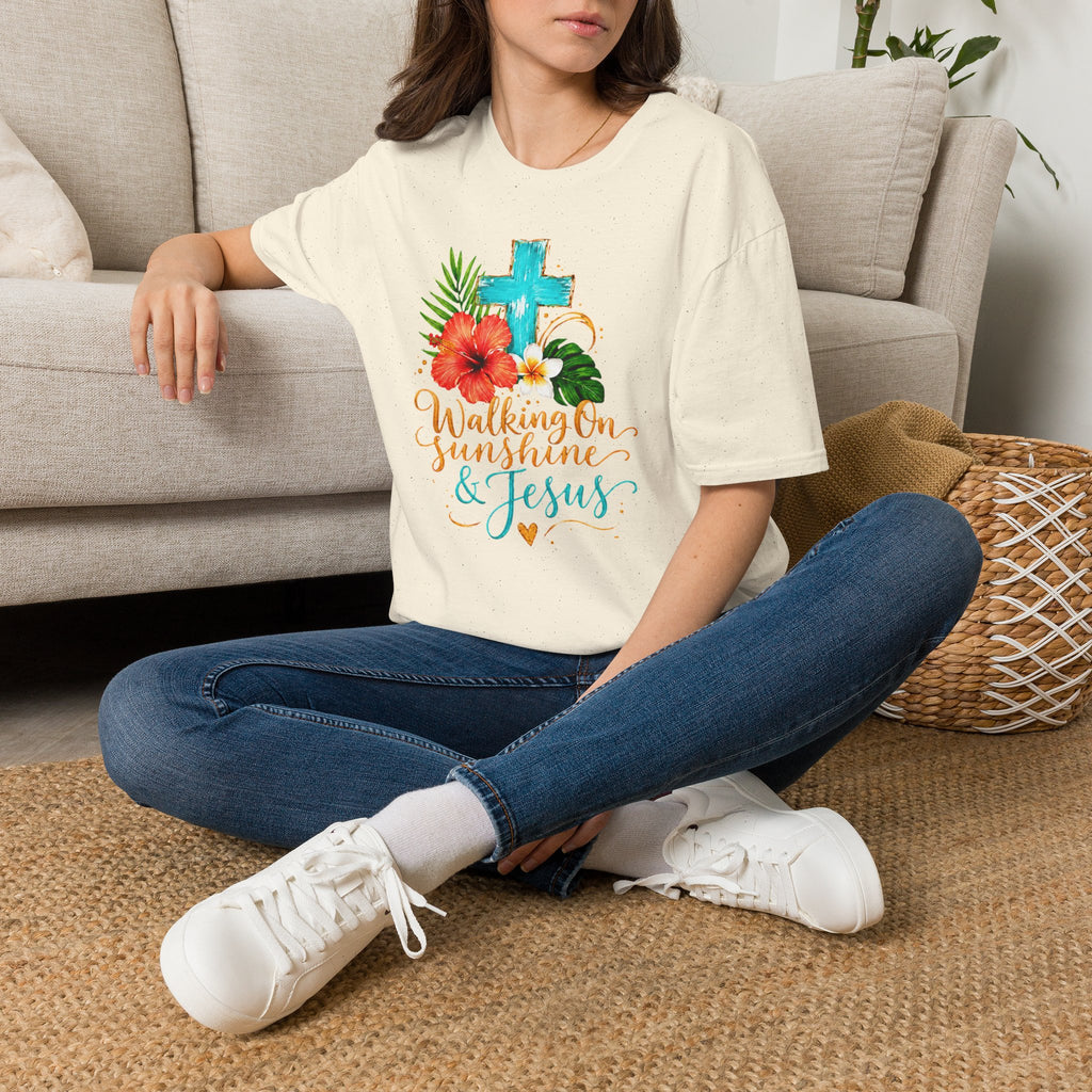 Walking on Sunshine & Jesus Floral Cross T-Shirt
