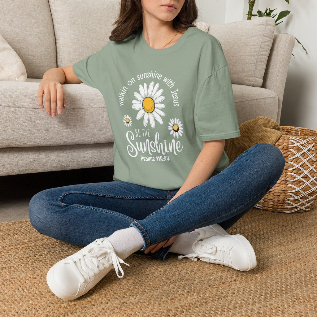 Be the Sunshine Daisy T-Shirt — "Walkin' on Sunshine with Jesus" Christian Tee (Psalm 118:24)