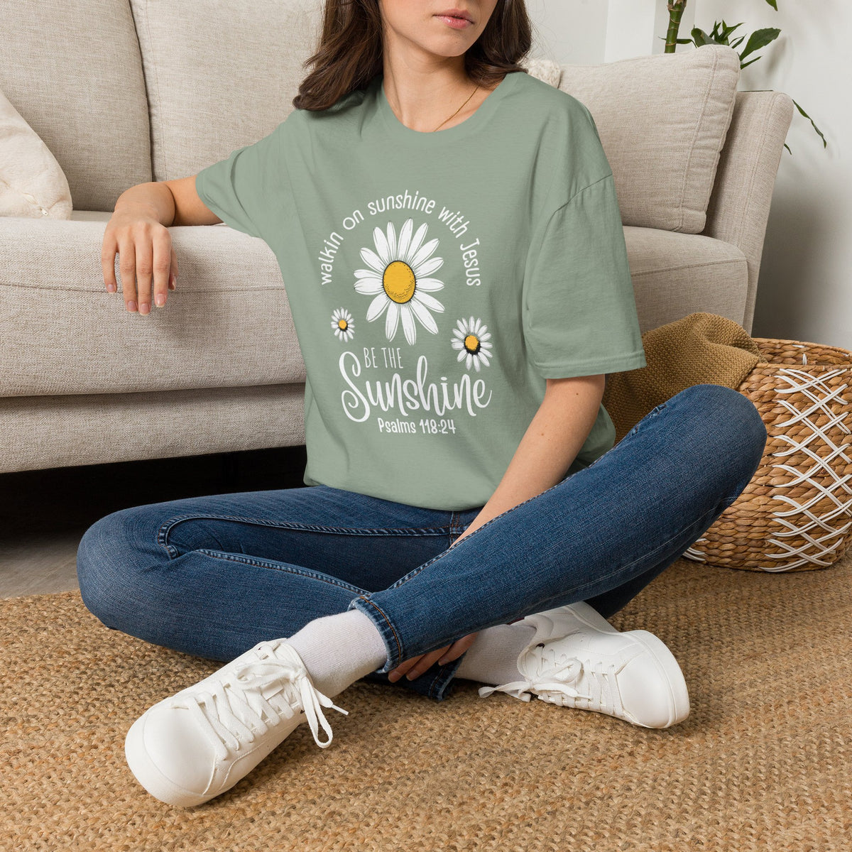 Be the Sunshine Daisy T-Shirt — "Walkin' on Sunshine with Jesus" Christian Tee (Psalm 118:24)