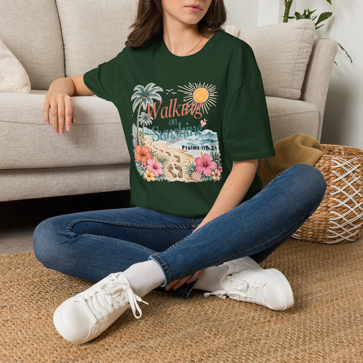 Walking on Sunshine T-Shirt — Tropical Floral Psalms 118:24 Tee
