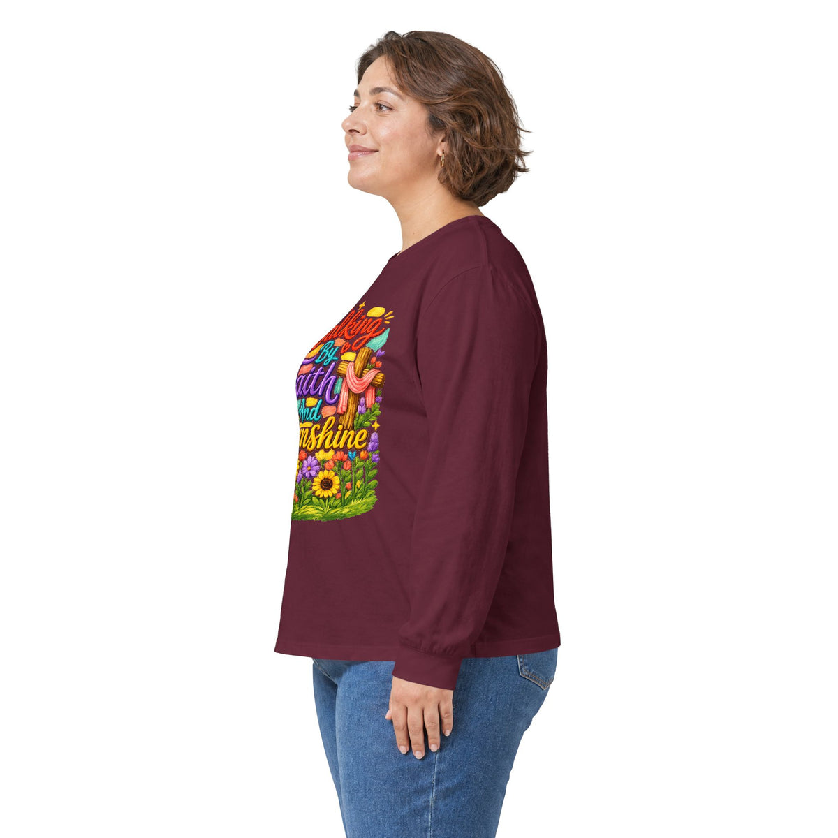 “Walking on Faith and Sunshine” Floral Long Sleeve Tee